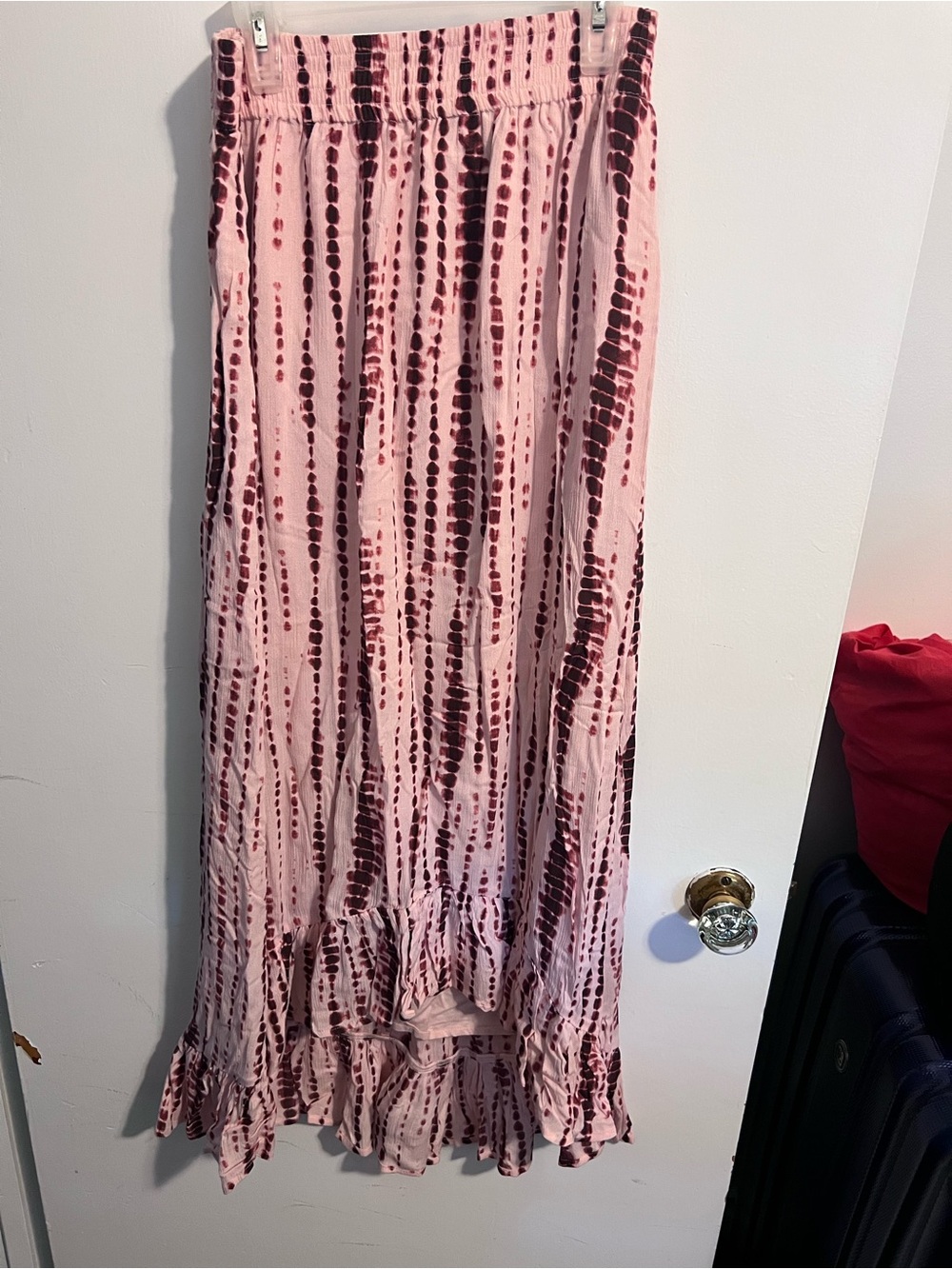 Abercrombie & Fitch Pink and Maroon Tie-Dye Ruffle Hem Maxi Skirt